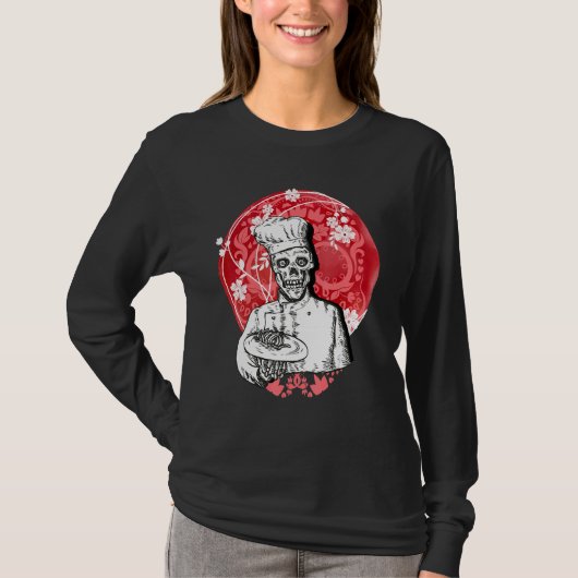 Dia de los Muertos Skeleton Chef Sugar Skull Moon Tシャツ (正面)