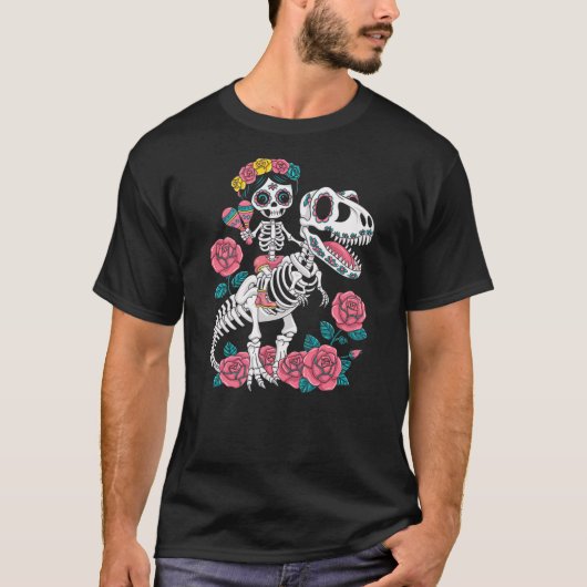 Dia De Los Muertos Skeleton Dinosaur Mexican Toddl Tシャツ (正面)