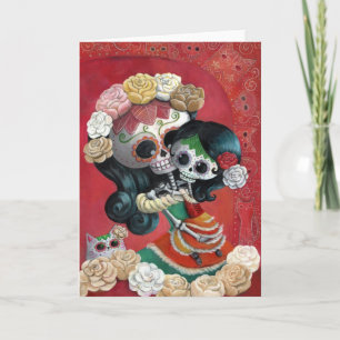 Dia de Los Muertos Skeletonsの母および娘 カード
