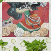 Dia de Los Muertos Skeletonsの母および娘 キッチンタオル (折り畳み)