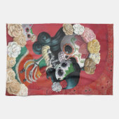 Dia de Los Muertos Skeletonsの母および娘 キッチンタオル (横)
