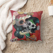 Dia de Los Muertos Skeletonsの母および娘 クッション (ブランケット)