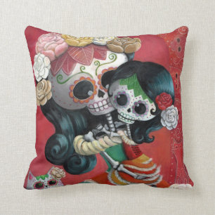 Dia de Los Muertos Skeletonsの母および娘 クッション