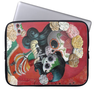 Dia de Los Muertos Skeletonsの母および娘 ラップトップスリーブ