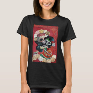 Dia de Los Muertos Skeletonsの母および娘 Tシャツ