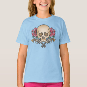 Dia de los Muertos Skullおよび銃 の袖のワイシャツ Tシャツ