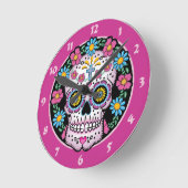 Dia de los Muertos Skull ラウンド壁時計 (傾斜)
