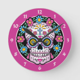 Dia de los Muertos Skull ラウンド壁時計