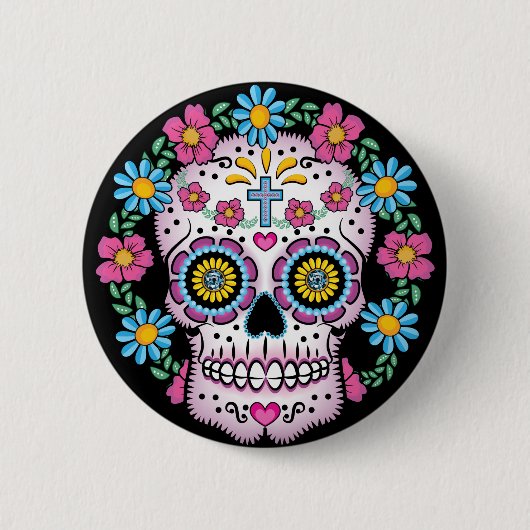 Dia de los Muertos Skull 缶バッジ (正面)