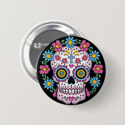 Dia de los Muertos Skull 缶バッジ (正面&裏面)