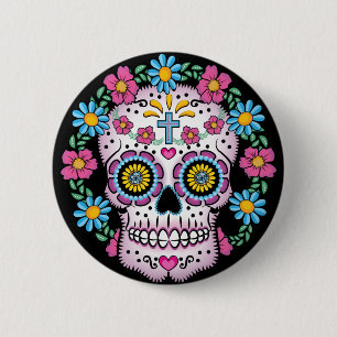 Dia de los Muertos Skull 缶バッジ