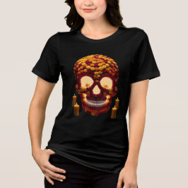 Dia de los Muertos Skull Made of Marigold Flowers  トライブレンドＴシャツ