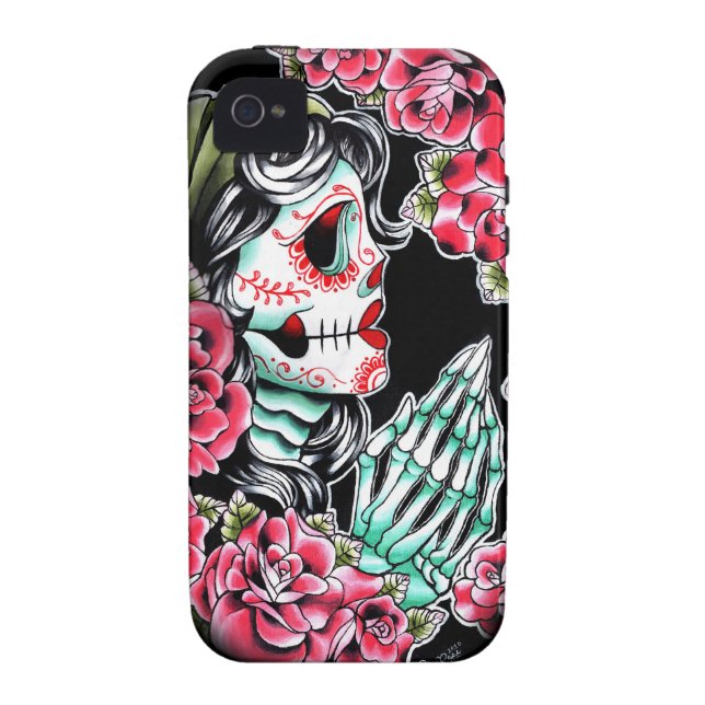 Dia De Los Muertos Sugarのスカルの入れ墨のフラッシュ Case-Mate iPhoneケース (裏面)