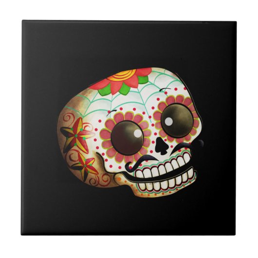Dia de Los Muertos Sugarのスカルの芸術 タイル (正面)
