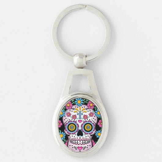 Dia de los Muertos Sugarのスカル キーホルダー (正面)