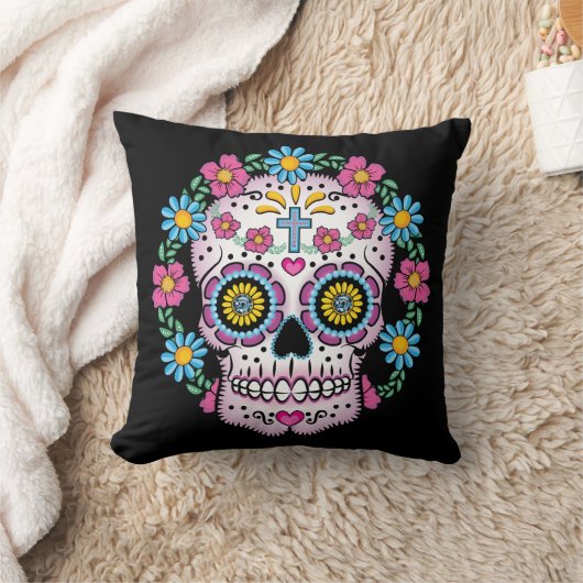 Dia de los Muertos Sugarのスカル クッション (ブランケット)
