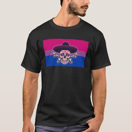 Dia De Los Muertos Sugar Skull Bisexual Pride Flag Tシャツ (正面)