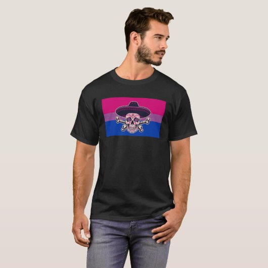 Dia De Los Muertos Sugar Skull Bisexual Pride Flag Tシャツ (正面フル)