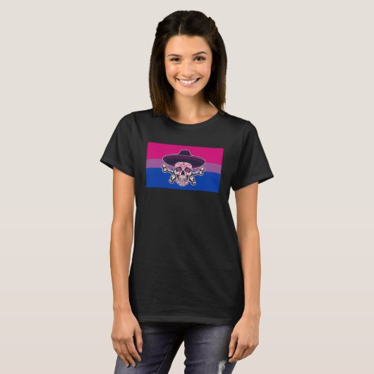 Dia De Los Muertos Sugar Skull Bisexual Pride Flag Tシャツ (正面フル)