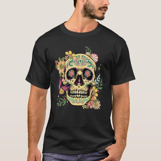Dia De Los Muertos Sugar Skull Flower Day Of The D Tシャツ (正面)