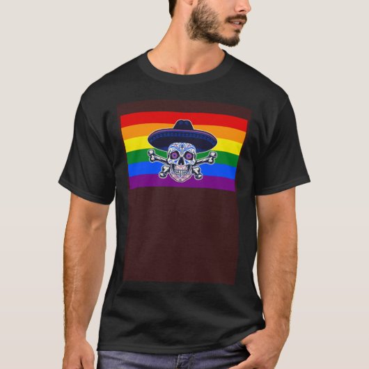 Dia De Los Muertos Sugar Skull Gay Pride Flag Mexi Tシャツ (正面)