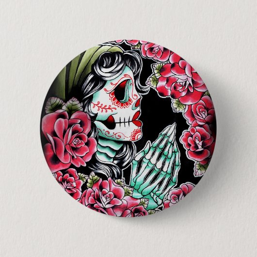 Dia De Los Muertos Tattooのフラッシュ 缶バッジ (正面)