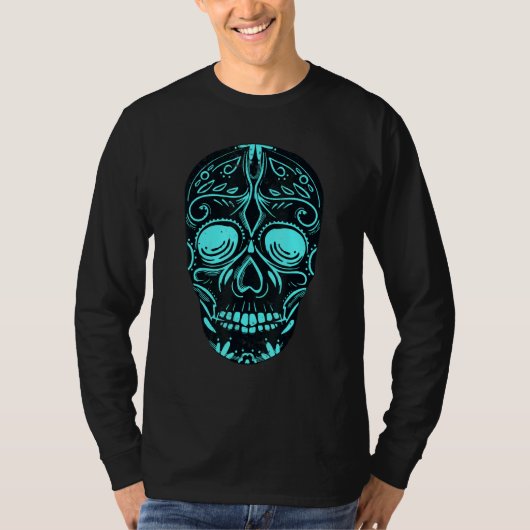 Dia De Los Muertos Turquoise Mask Skull Tシャツ (正面)