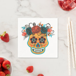 Dia de Muertos失ったシュガースカルとバラ スタンダードカクテルナプキン