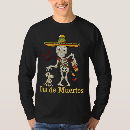 DIA DE MUERTOS (死者の日)の人の長い袖 Tシャツ (正面)