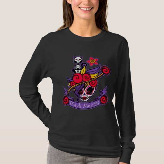 Dia de Muertos (死者の日) Catrinaのキャッツ・アイ Tシャツ (正面)