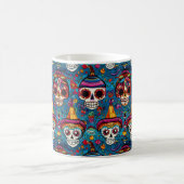 Dia de Muertos、青い砂糖のスカルパターン コーヒーマグカップ (中央)