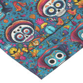 Dia de Muertos、青い砂糖のスカルパターン ショートテーブルランナー (コーナー)