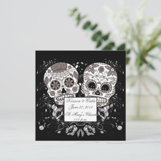 Día de Muertos Calavera de Azúcar Boda o Fiesta Ev 招待状 (スタンド正面)