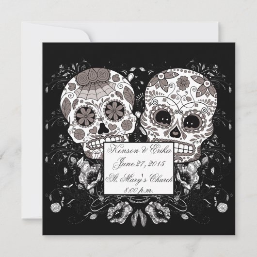 Día de Muertos Calavera de Azúcar Boda o Fiesta Ev 招待状 (正面)
