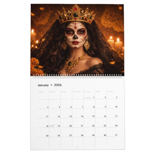 Día de Muertos Calendar 2026 カレンダー (1月 2026)