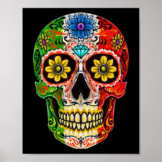 Dia De Muertos Cinco De Mayo砂糖スカルメキシコF ポスター (正面)