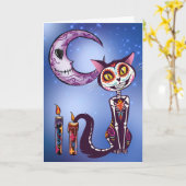 Día de Muertos de Luna y Gato カード (黄色い花)