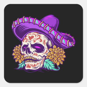 Dia de muertos mexican sugarスカル スクエアシール