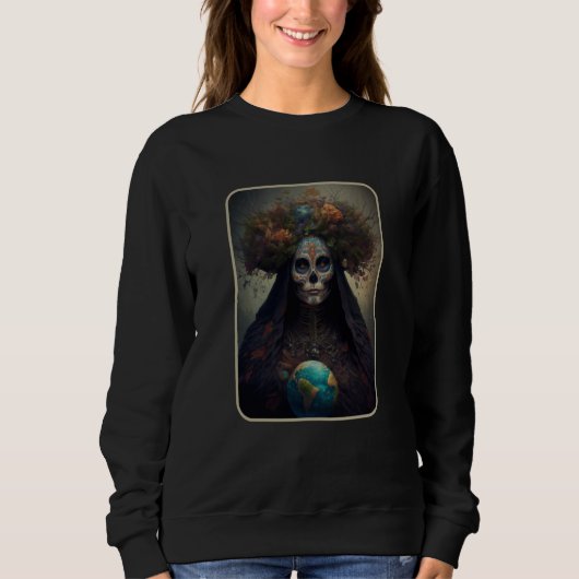 Dia De Muertos Mother Earth Dead Women Floral Suga スウェットシャツ (正面)