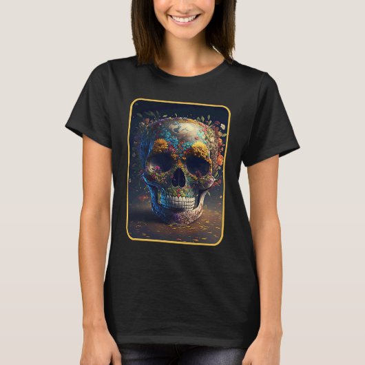 Dia De Muertos Mother Earth Dead Women Floral Suga Tシャツ (正面)