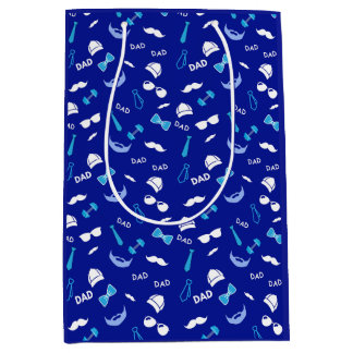 Día Del Padre Azul Con Bigotes Y Corbatas ミディアムペーパーバッグ