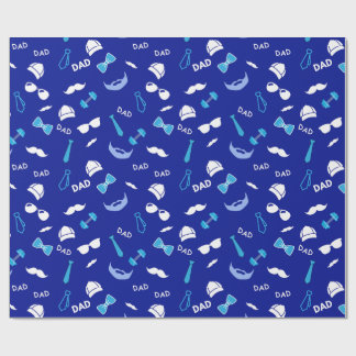 Día Del Padre Azul Con Bigotes Y Corbatas ラッピングペーパー