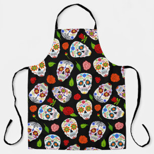 Dia Los Muertos:砂糖のスカルパターン。 エプロン