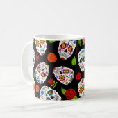 Dia Los Muertos：砂糖のスカルパターン。 コーヒーマグカップ (正面左)