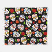 Dia Los Muertos:砂糖のスカルパターン。 フリースブランケット (正面(横))