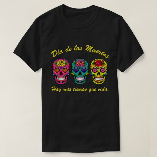 Diaa de los Muertos 3はスカルハロウィンを砂糖で甘くします Tシャツ (デザイン正面)