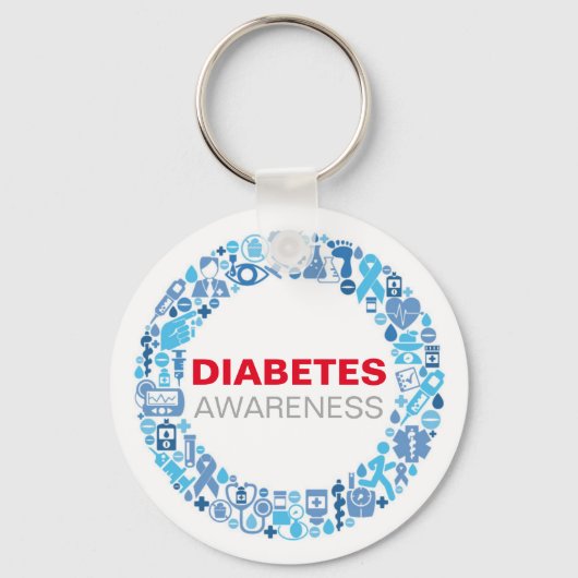 Diabetes Awareness blue circle with symbols キーホルダー (正面)