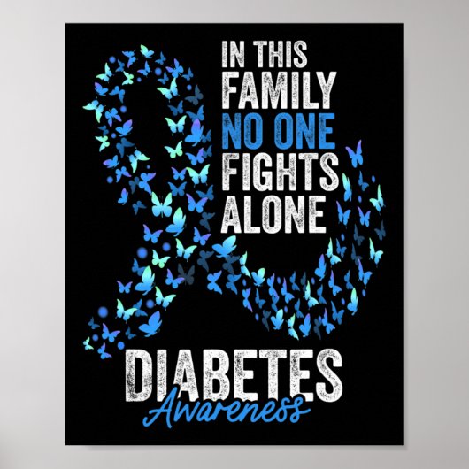 Diabetes Awareness Month Butterflies Blue Ribbon  ポスター (正面)