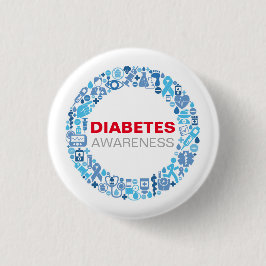 Diabetes Awarenss Blue Circle with Symbols 缶バッジ