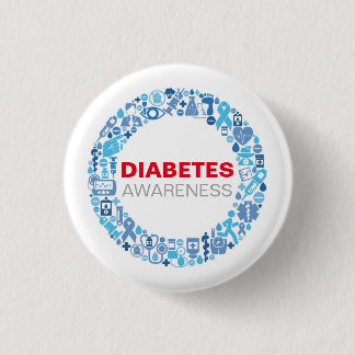 Diabetes Awarenss Blue Circle with Symbols 缶バッジ